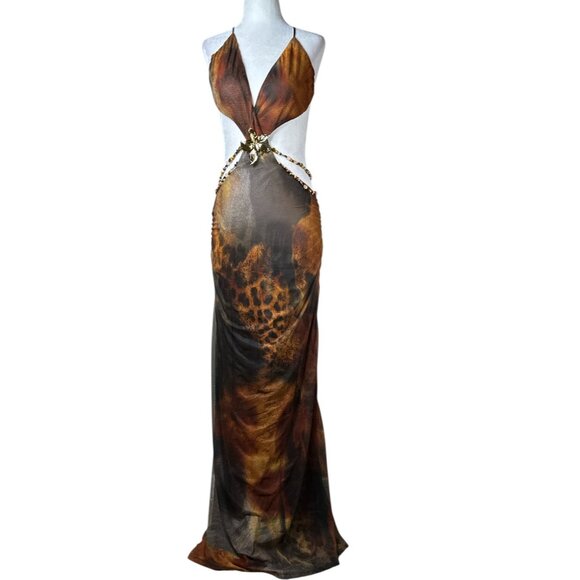 Jaded London Vida Maxi Dress in Grunge Animal UK 12 / US L New Womens Cut out - Picture 6 of 17